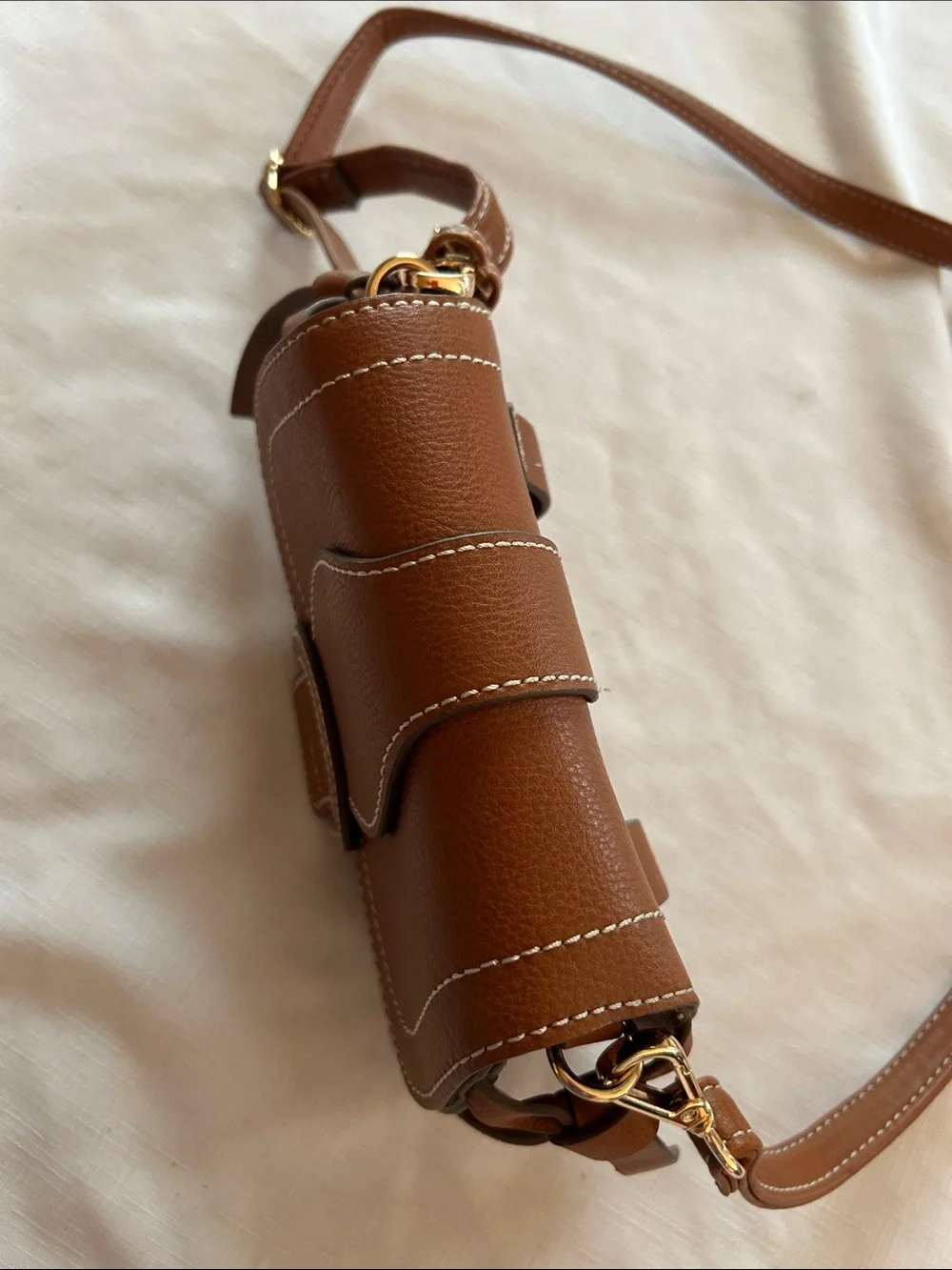 Rachel Zoe Saddle-Style Brown Leather Crossbody with Signature Ring